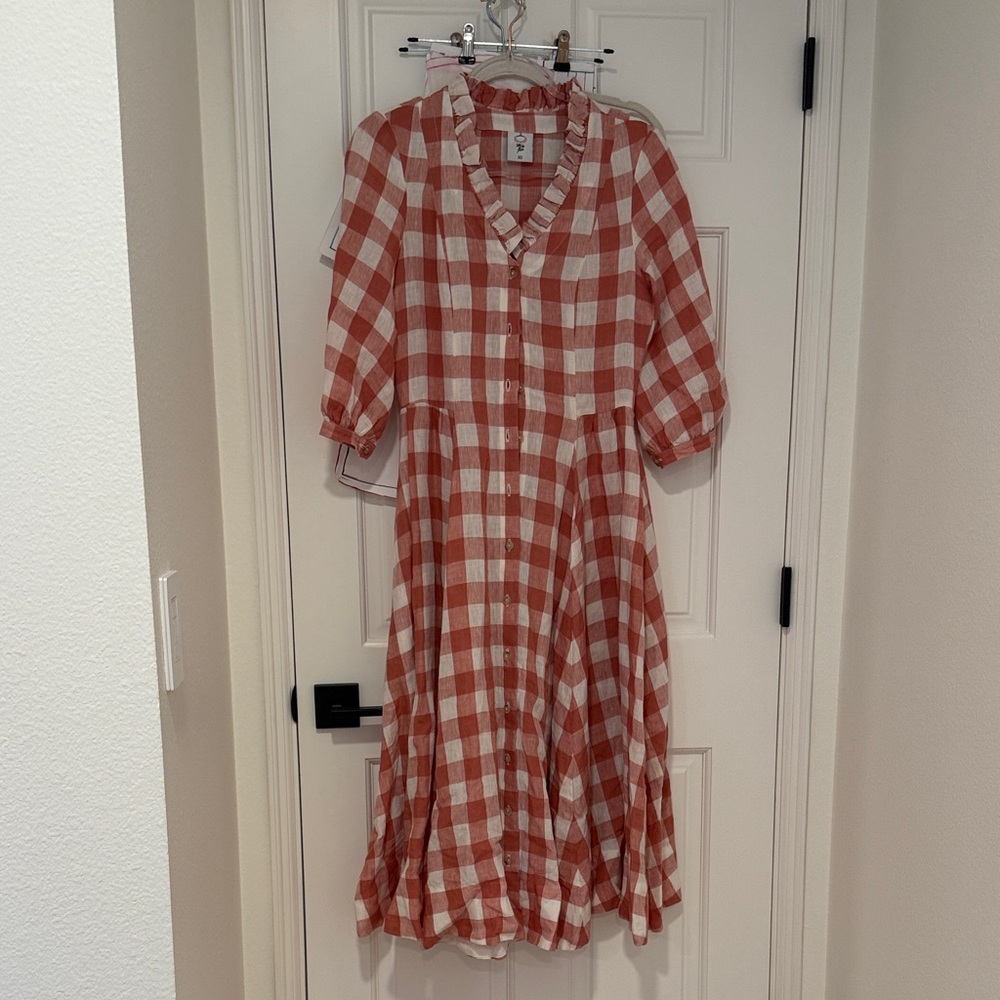 Son de flor Ophelia dress in vintage pink check, size XS